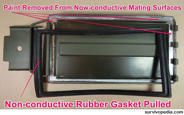 non-conductive-rubber-gasket-pulled-from-ammo-can-lid-paint-removed-from-now-conductive-mating-surfaces